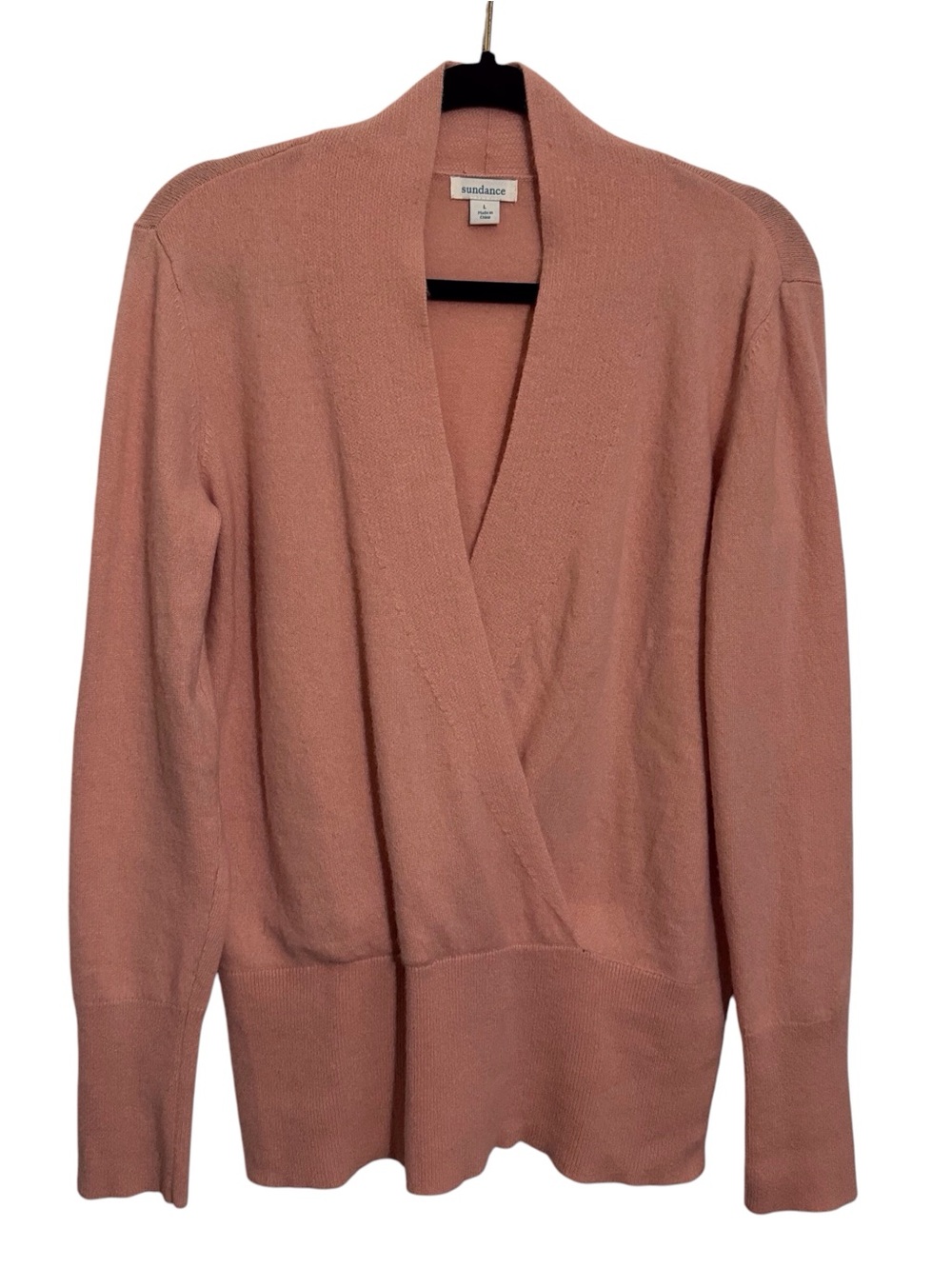 Sundance Size Large Pink Cashmere Surplice Sweater Long Sleeve V-Neck Casual